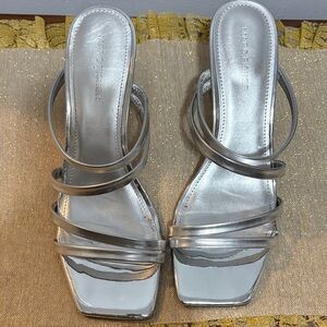 Marc Fisher Silver Multi-Strap Square-Toe Slide Sandals